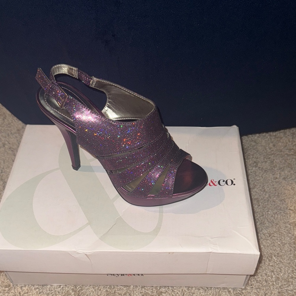 Style & Co. Purple Glitter Slingback Heels